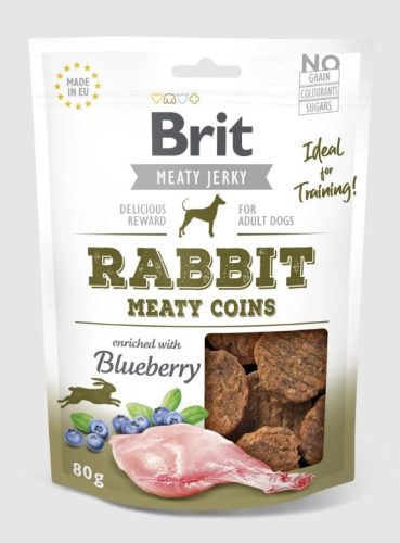 Brit Jerky Snack – Rabbit Meaty coins - puha jutalomfalat (nyulas, áfonyás)