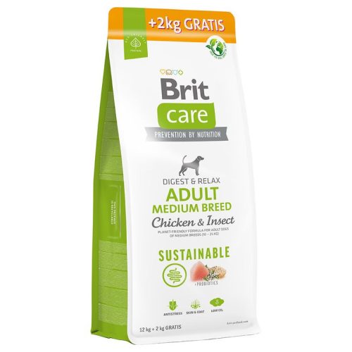 Brit Care ADULT - Medium breed Chicken & Insect Sustainable - Fenntartható AKCIÓ 12+2 KG AJÁNDÉK