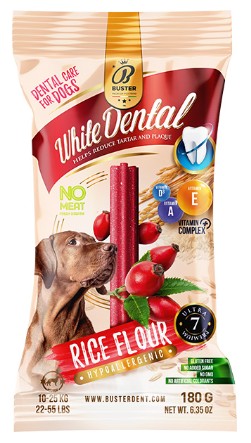 Buster White Dental Stick - Hipoallergén fogtisztító rágórúd közepes méretű kutyáknak