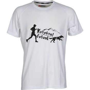 Kutyával futunk logózott technikai férfi póló - Fehér