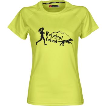 Kutyával futunk logózott technikai női póló - Sárga