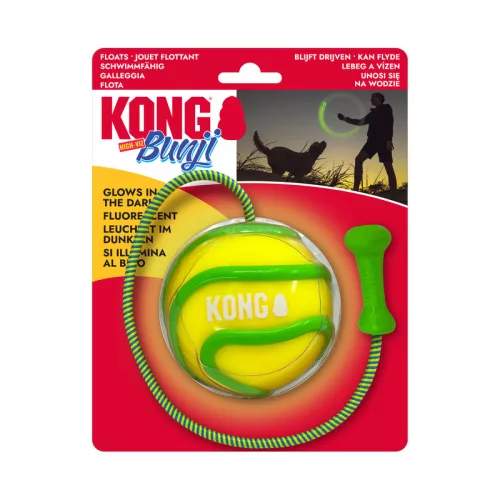KONG Bunji High-Viz Ball - foszforeszkáló labda rugalmas kötéllel